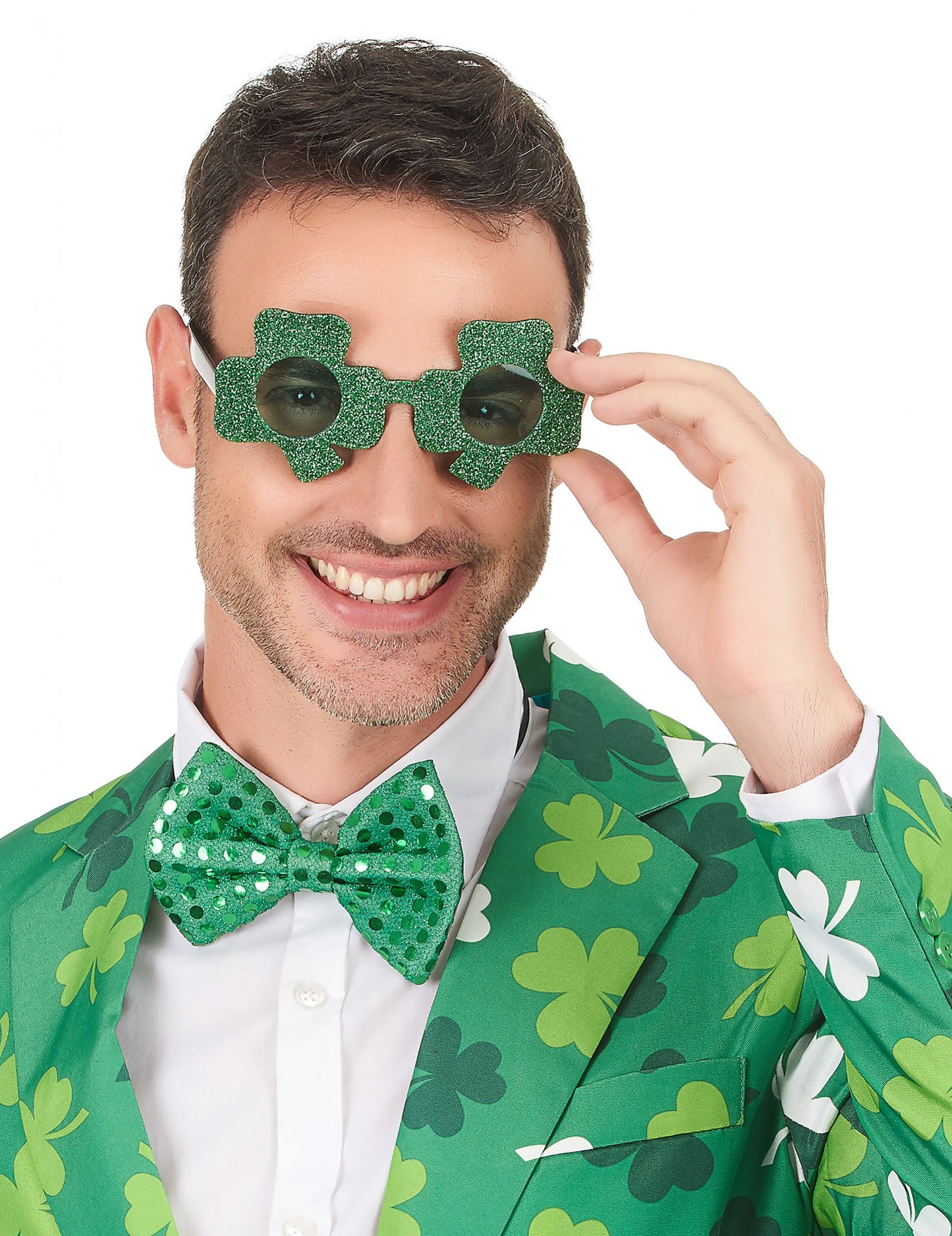 Lunettes pailletées vertes trèfle Saint-Patrick adulte
