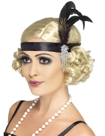 Bandeau charleston noir avec plume adulte