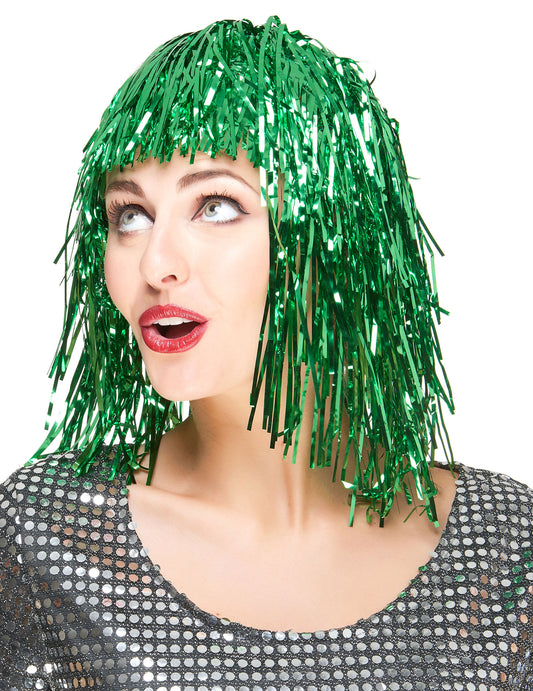 Perruque metallique verte femme