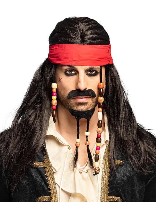 Perruque pirate avec bandana rouge homme